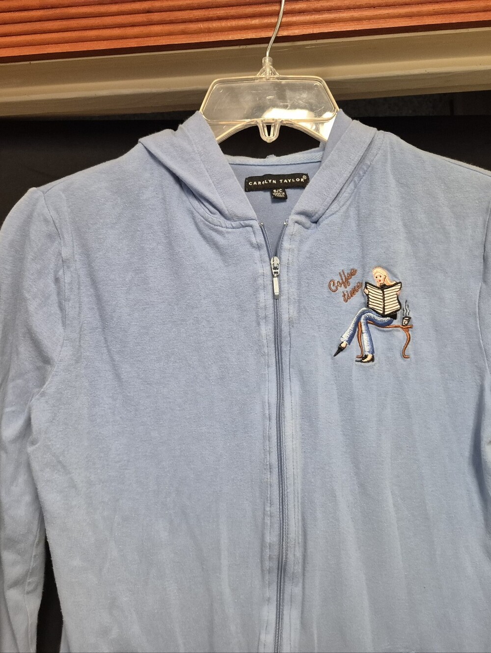 Carolyn Taylor Light Blue Zip Hoodie with Embroidered Reader